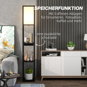 Stehlampe mit Regal USB Ablage und Fussschalter schwarz