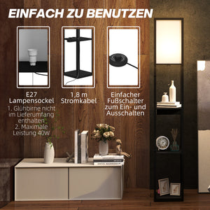 Stehlampe mit Regal USB Ablage und Fussschalter schwarz