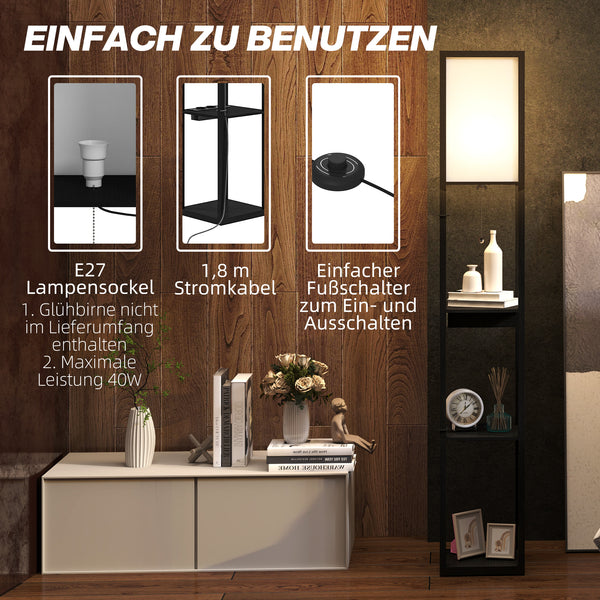 Stehlampe mit Regal USB Ablage und Fussschalter schwarz