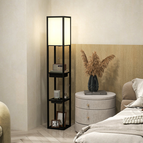 Stehlampe mit Regal USB Ablage und Fussschalter schwarz