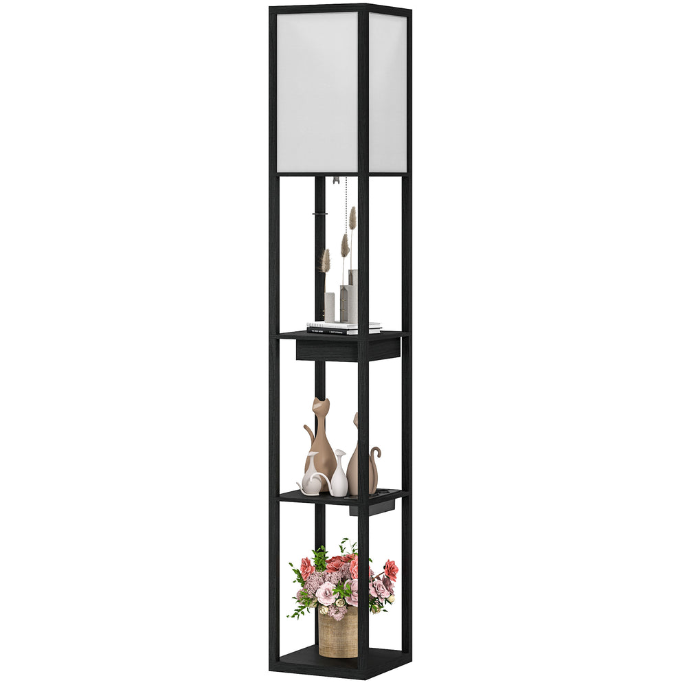 Stehlampe mit Regal USB Ablage und Fussschalter schwarz