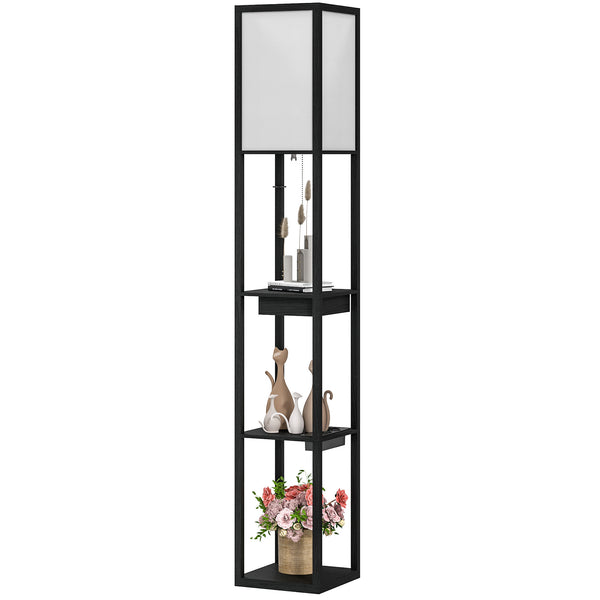 Stehlampe mit Regal USB Ablage und Fussschalter schwarz
