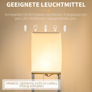 Stehlampe modern mit Regal und Stoffschirm weiss braun