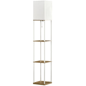 Stehlampe modern mit Regal und Stoffschirm weiss braun