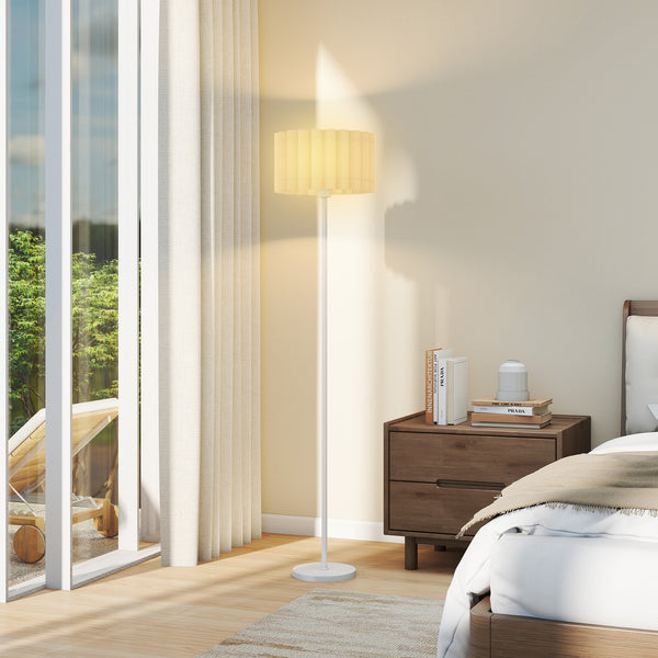 Stehlampe Retro Design mit Fussschalter und weissem Lampenschirm