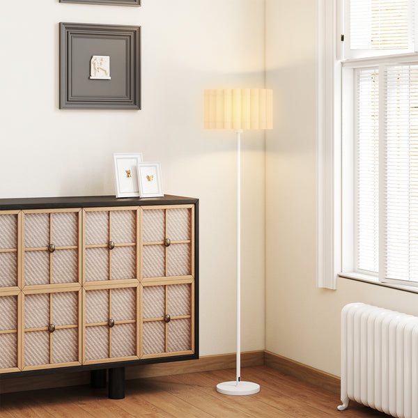 Stehlampe Retro Design mit Fussschalter und weissem Lampenschirm
