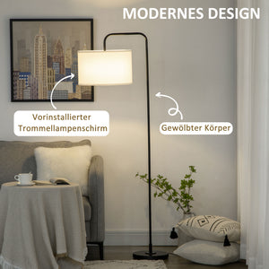 Stehlampe modern mit Stoffschirm und Fussschalter weiss