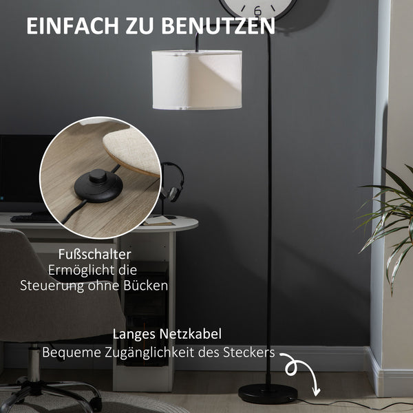 Stehlampe modern mit Stoffschirm und Fussschalter weiss