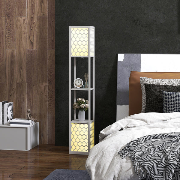 Stehleuchte modern mit Ablagen und Ziehkettenschalter schwarz weiss