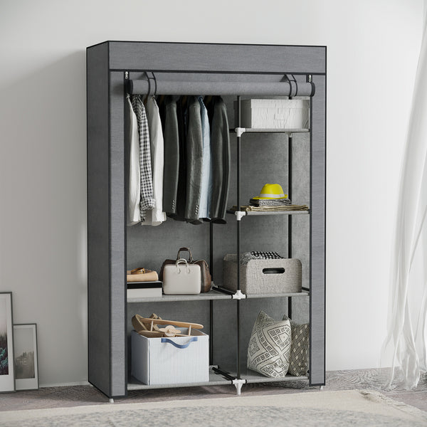 Stoffschrank mit Kleiderstange und Regalen Aufbewahrung dunkelgrau