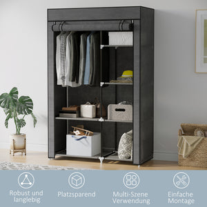 Stoffschrank mit Kleiderstange und Regalen Aufbewahrung dunkelgrau