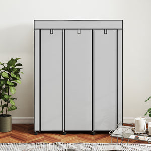 Kleiderschrank Stoff mit 8 Regalen und 2 Kleiderstangen grau