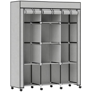 Kleiderschrank Stoff mit 8 Regalen und 2 Kleiderstangen grau