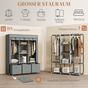 Stoffschrank Faltschrank mit Schubladen aus Vlies hellgrau