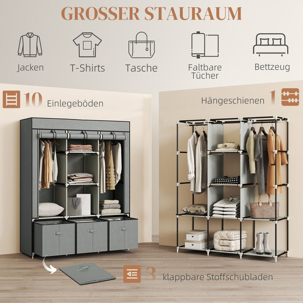 Stoffschrank Faltschrank mit Schubladen aus Vlies hellgrau