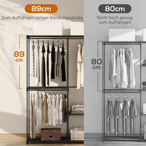 Stoffschrank Kleiderschrank mit Kleiderstange und Ablagen schwarz