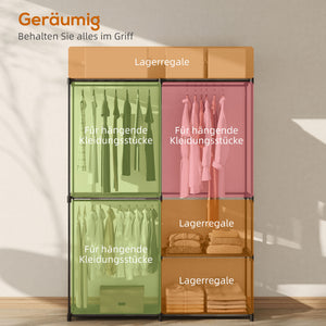 Stoffschrank Kleiderschrank mit Kleiderstange und Ablagen schwarz