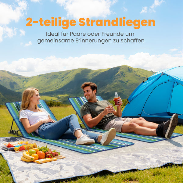 Strandmatte klappbar 2er Set mit verstellbarer Rückenlehne
