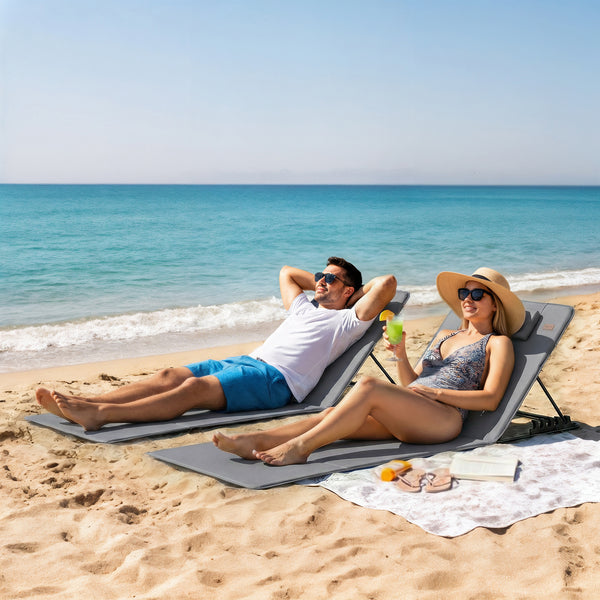 Strandmatte klappbar 2er Set mit Rückenlehne und Kopfstütze