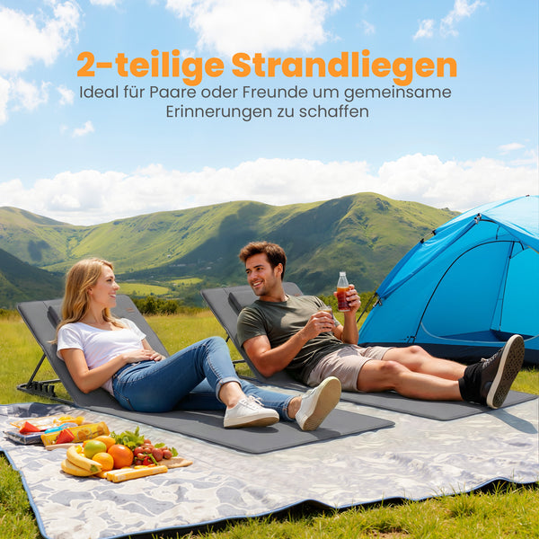 Strandmatte klappbar 2er Set mit Rückenlehne und Kopfstütze
