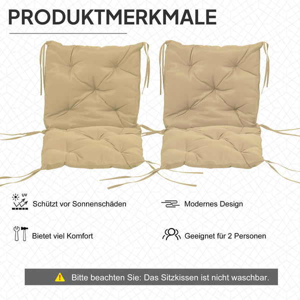 Stuhlkissen 2er Set 8cm dick mit Bindebändern 98x50cm khaki