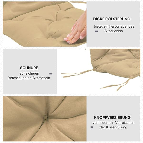 Stuhlkissen 2er Set 8cm dick mit Bindebändern 98x50cm khaki