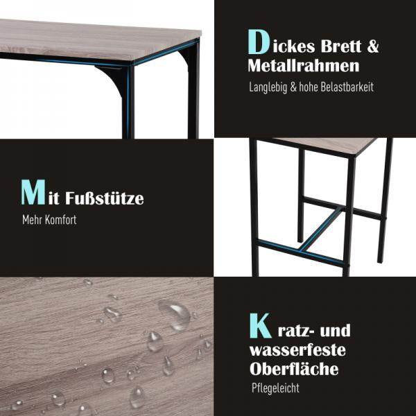 Bartisch mit 2 Stühlen, 3-teiliges Tischset, Barstuhl, Barhocker, MDF, Natur, Schwarz