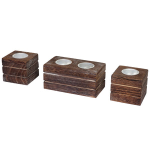3-teiliges Teelichthalter Set Shabby-Look Vintage braun