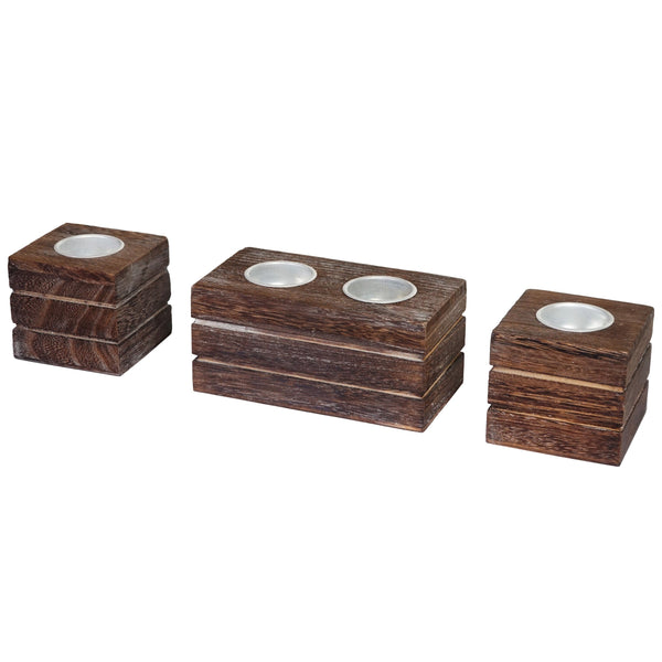3-teiliges Teelichthalter Set Shabby-Look Vintage braun