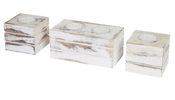 Teelichthalter Set im Shabby Vintage Look 4-teilig weiss