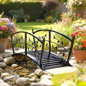 Teichbrücke Gartenbrücke mit Geländer antik rostfrei 120cm Metall