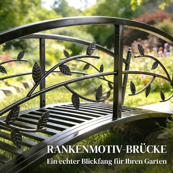 Teichbrücke Gartenbrücke mit Geländer antik rostfrei 120cm Metall