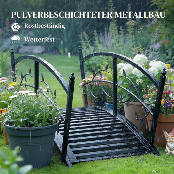 Teichbrücke Gartenbrücke mit Geländer antik rostfrei 120cm Metall