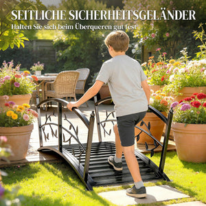 Teichbrücke Gartenbrücke mit Geländer antik rostfrei 120cm Metall