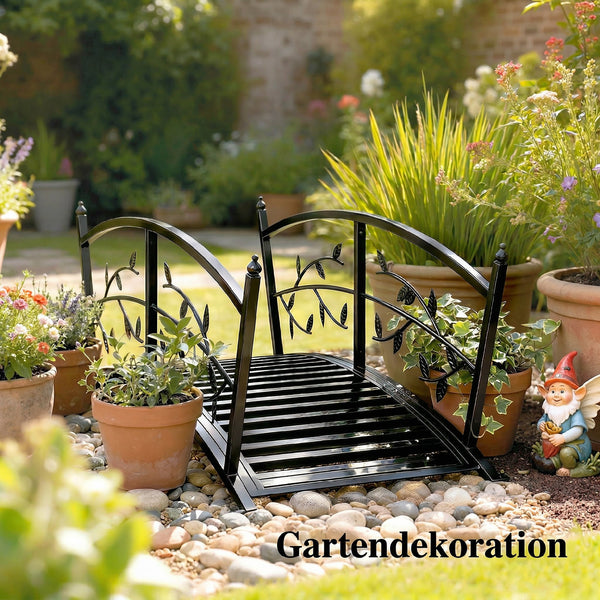 Teichbrücke Gartenbrücke mit Geländer antik rostfrei 120cm Metall