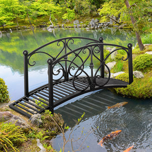 Teichbrücke Gartenbrücke Zierbrücke mit Geländer für Teich und Garten schwarz