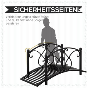 Teichbrücke Gartenbrücke Zierbrücke mit Geländer für Teich und Garten schwarz