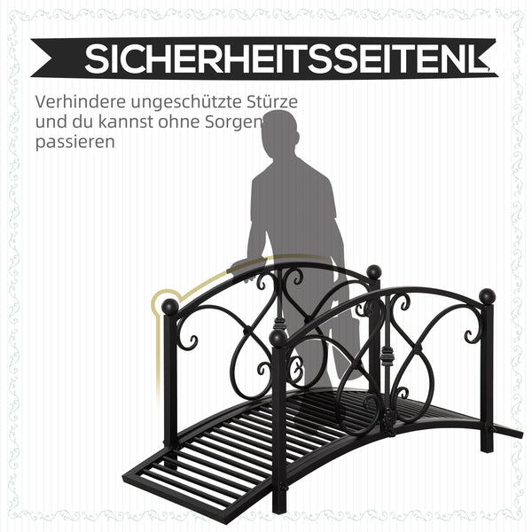 Teichbrücke Gartenbrücke Zierbrücke mit Geländer für Teich und Garten schwarz
