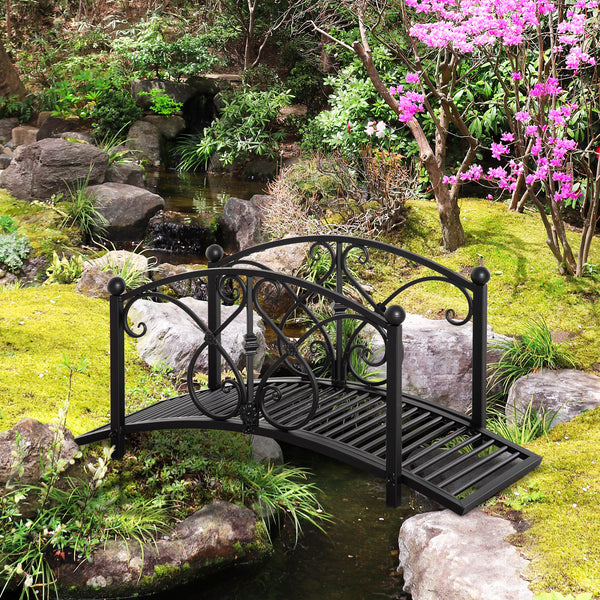 Teichbrücke Gartenbrücke Zierbrücke mit Geländer für Teich und Garten schwarz