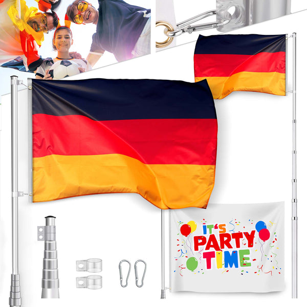 Teleskop-Fahnenmast 6.2m mit 3 Flaggen CH + DE + PARTY