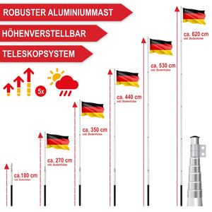 Teleskop-Fahnenmast 6.2m mit 3 Flaggen CH + DE + PARTY