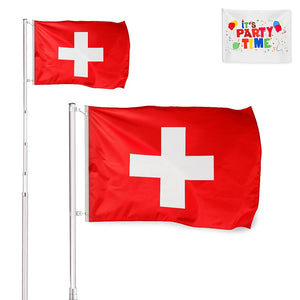 Teleskop-Fahnenmast 6.2m mit 3 Flaggen CH + DE + PARTY