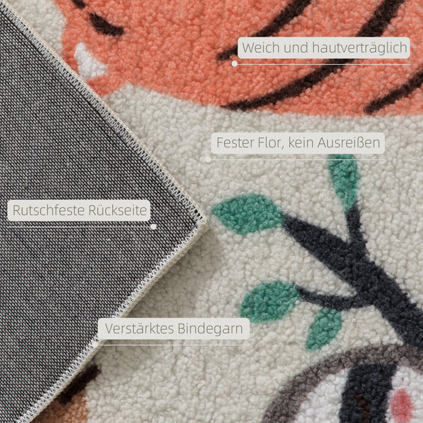 Teppich Dschungel Motiv pflegeleicht Fleece cremeweiss bunt