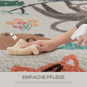 Teppich Dschungel Motiv pflegeleicht Fleece cremeweiss bunt
