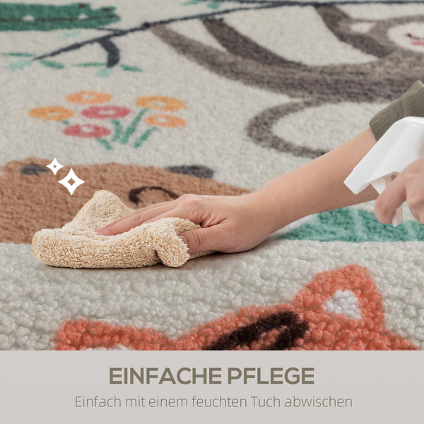 Teppich Dschungel Motiv pflegeleicht Fleece cremeweiss bunt