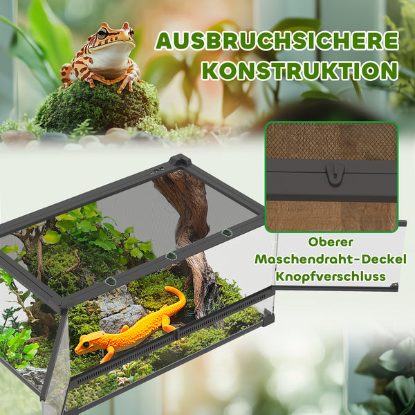 Terrarium für Reptilien mit wasserdichtem Boden und Schloss Glas