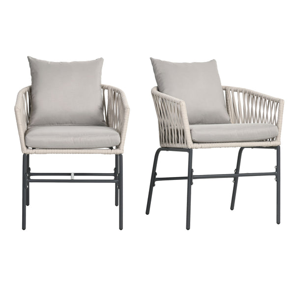 Terrassenstuhl 2er-Set Boho Stil mit Sitzauflagen waschbar beige