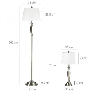 2-teiliges Leuchten-Set. 1 Stehleuchte, 1 Tischleuchten, Leinenoptik Silber + Weiss