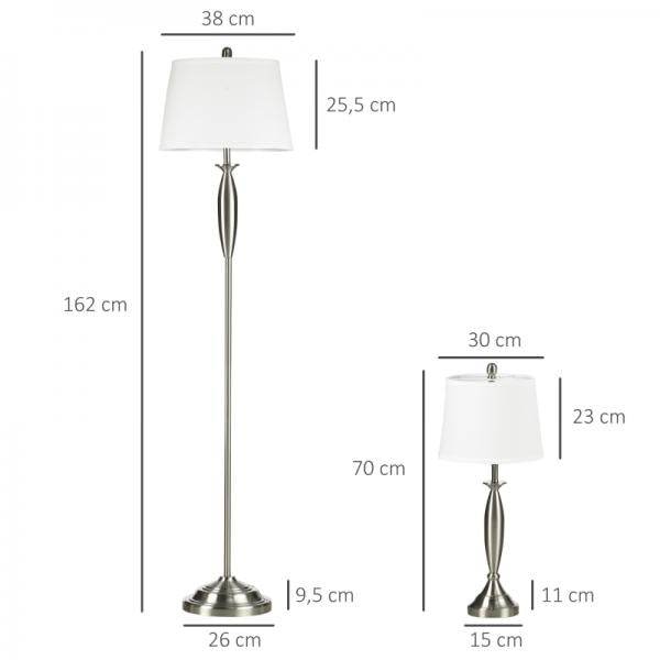 2-teiliges Leuchten-Set. 1 Stehleuchte, 1 Tischleuchten, Leinenoptik Silber + Weiss