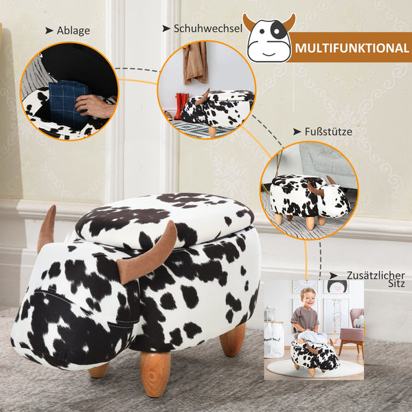Tierhocker in Schweinchen-Design mit Stauraum Schwarz-Weiss